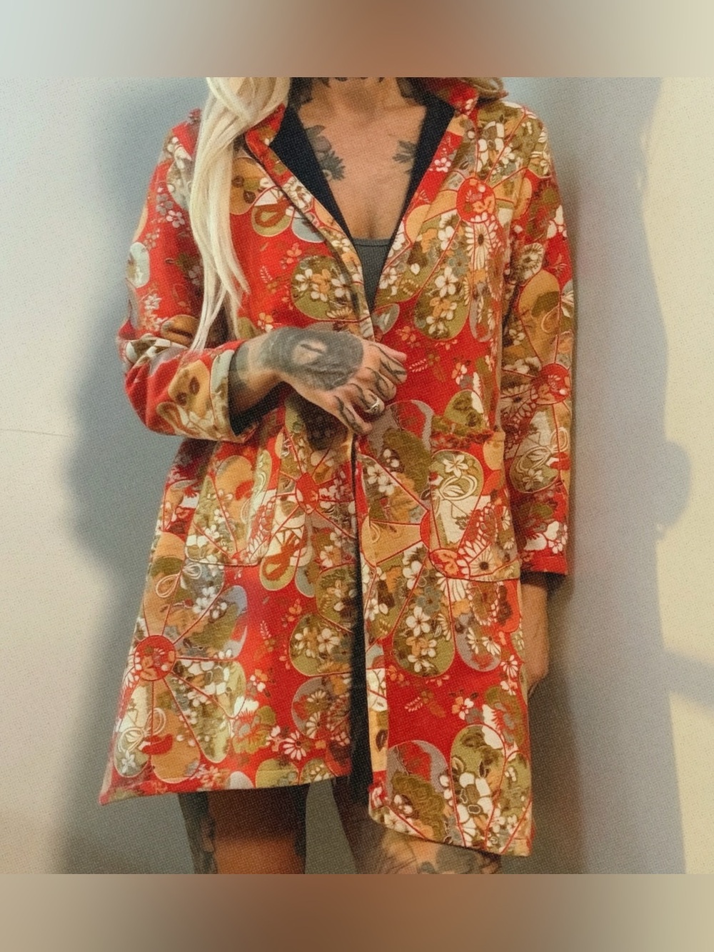 Vintage Red & Olive Floral Button-Up Cardigan